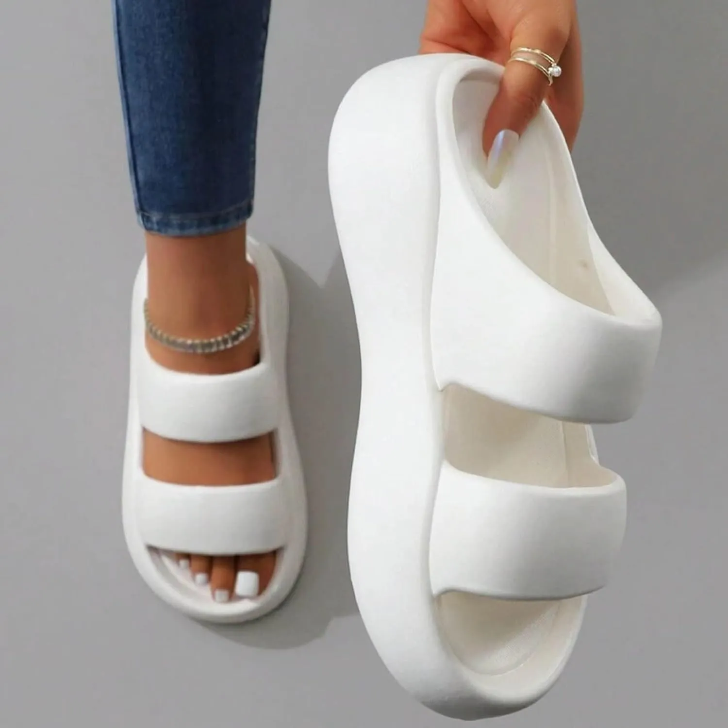 Comfortable Slip On Slide Sandals for Women Bathroom Slippers Casual Sandals Indoor Outdoor Ladies Leather Sandals