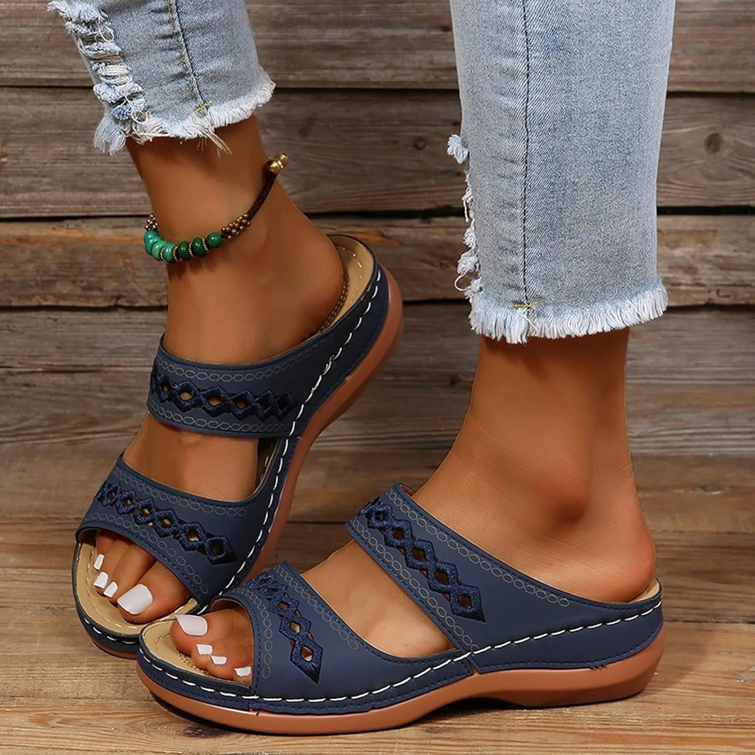 Comfortable Slip on Wedge Slide Sandals for Women Casual Platform Open Toe Wedge Sandal Fashion Beach Sandals