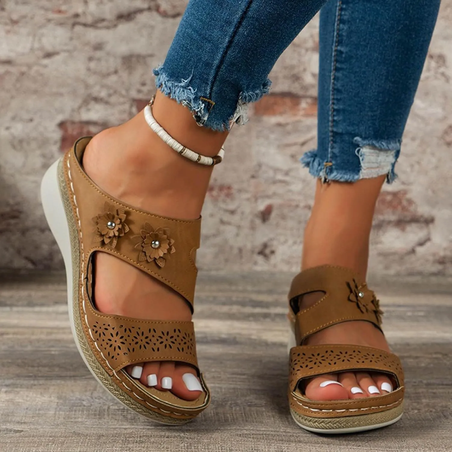 Comfortable Slip on Wedge Slide Sandals for Women Comfort Lightweight Casual Sandal Orthopedic Hiking Sandals