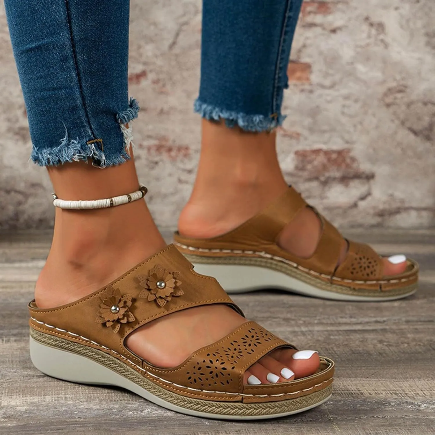 Comfortable Slip on Wedge Slide Sandals for Women Comfort Lightweight Casual Sandal Orthopedic Hiking Sandals