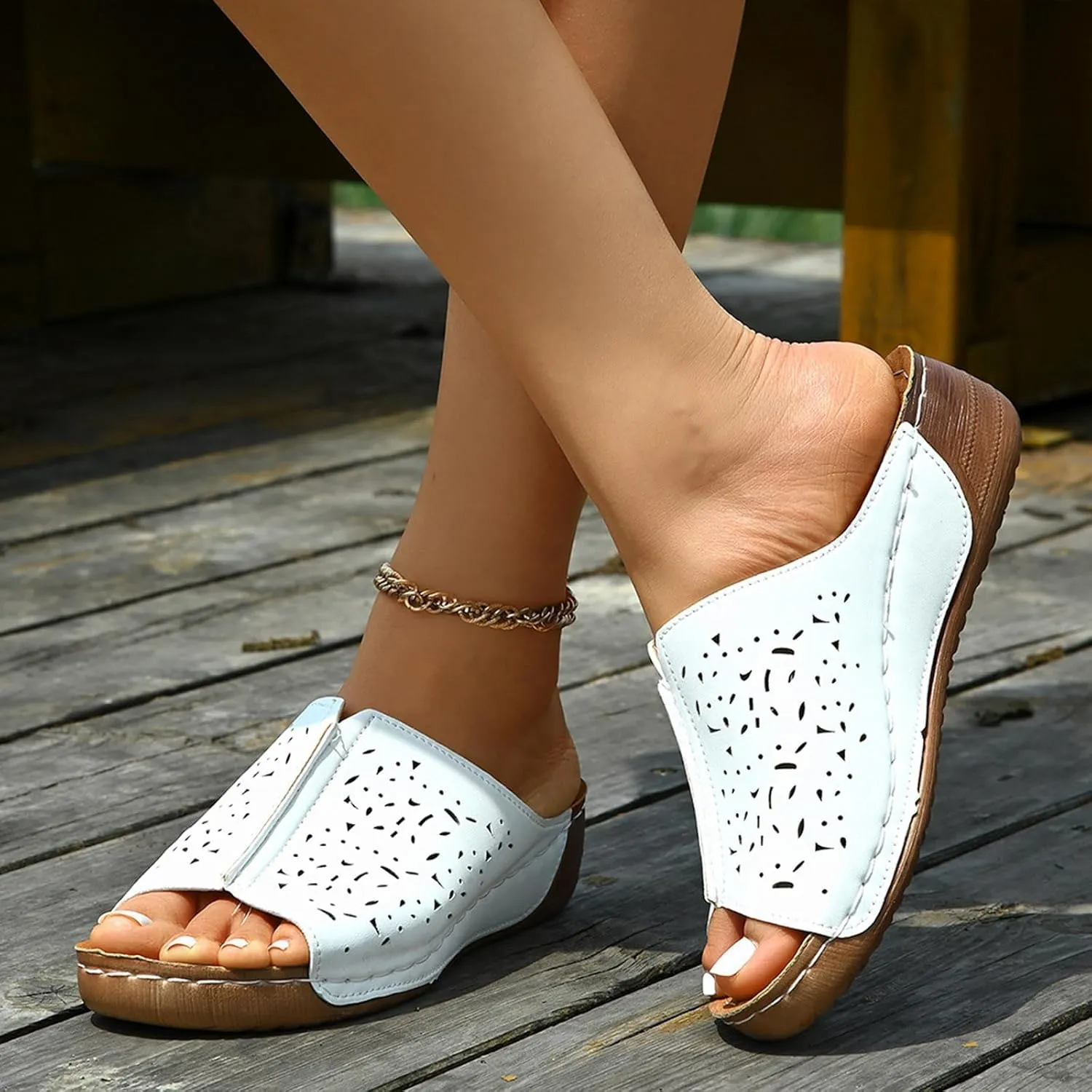 Comfortable Slip on Wedge Slide Sandals for Women Slip on Wedge Sandal with Elastic Banquet Sandals for Women
