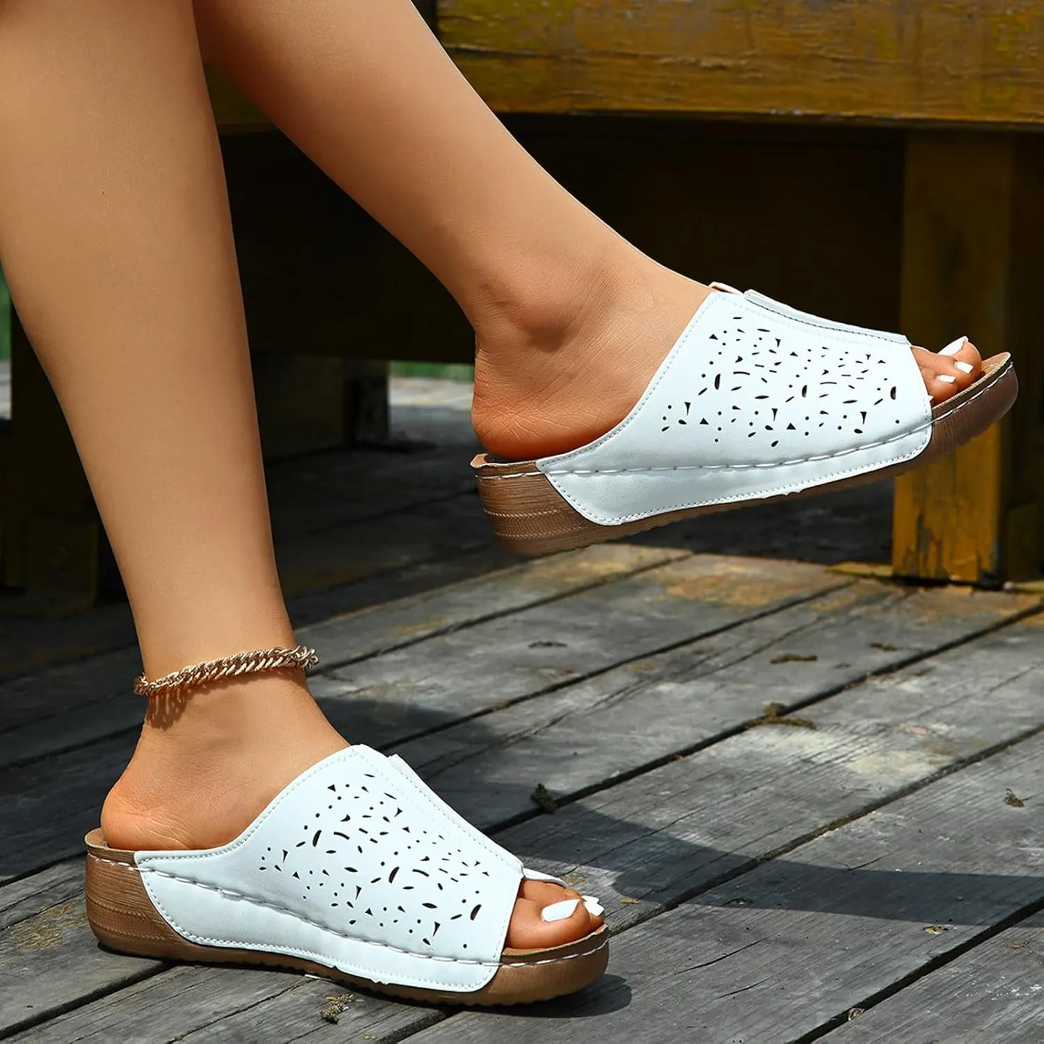 Comfortable Slip on Wedge Slide Sandals for Women Slip on Wedge Sandal with Elastic Banquet Sandals for Women