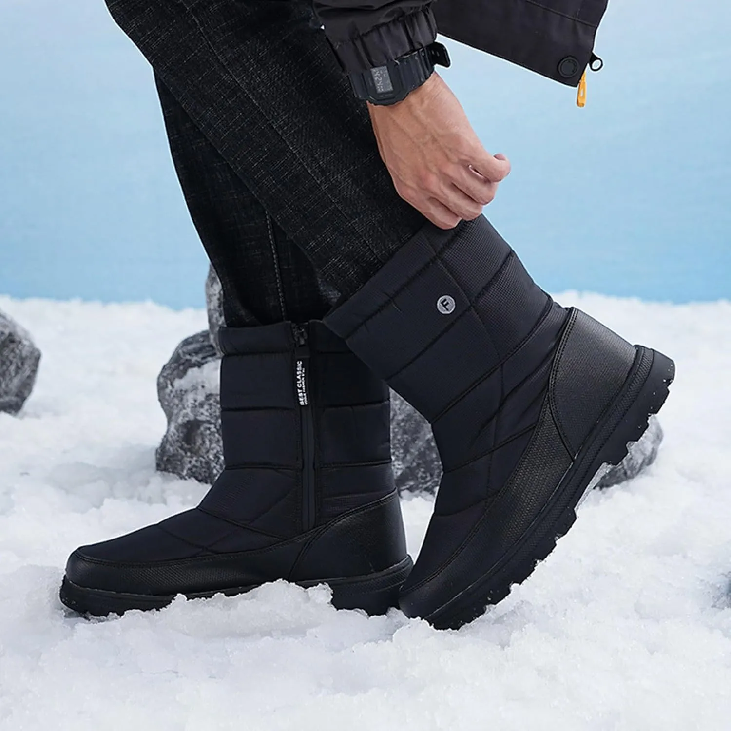 Couples Water Proof Insulated Snow Boots Casual Mid Calf Boots Fleece Lined Warm Winter Boots Fuzzy Snow Boot
