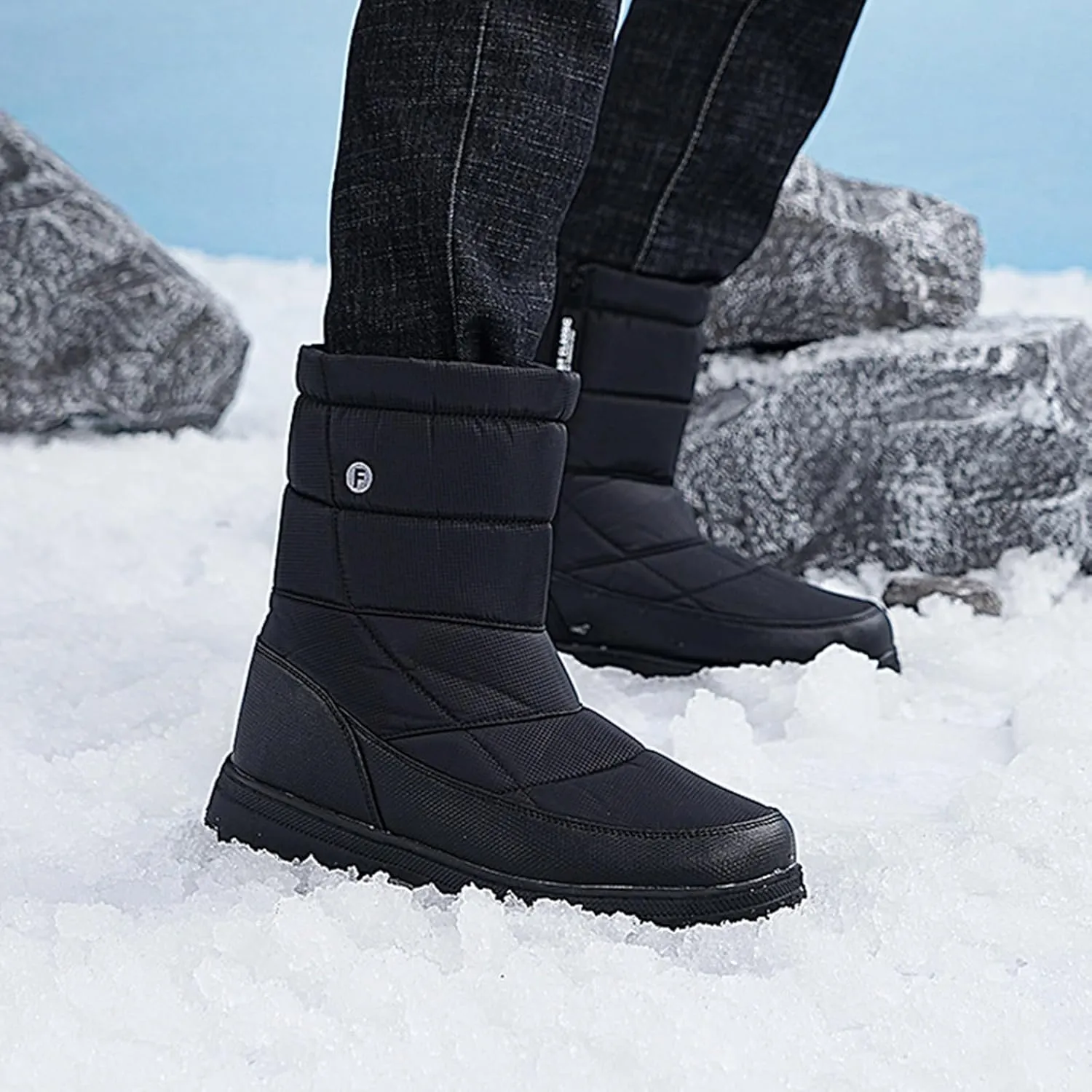 Couples Water Proof Insulated Snow Boots Casual Mid Calf Boots Fleece Lined Warm Winter Boots Fuzzy Snow Boot