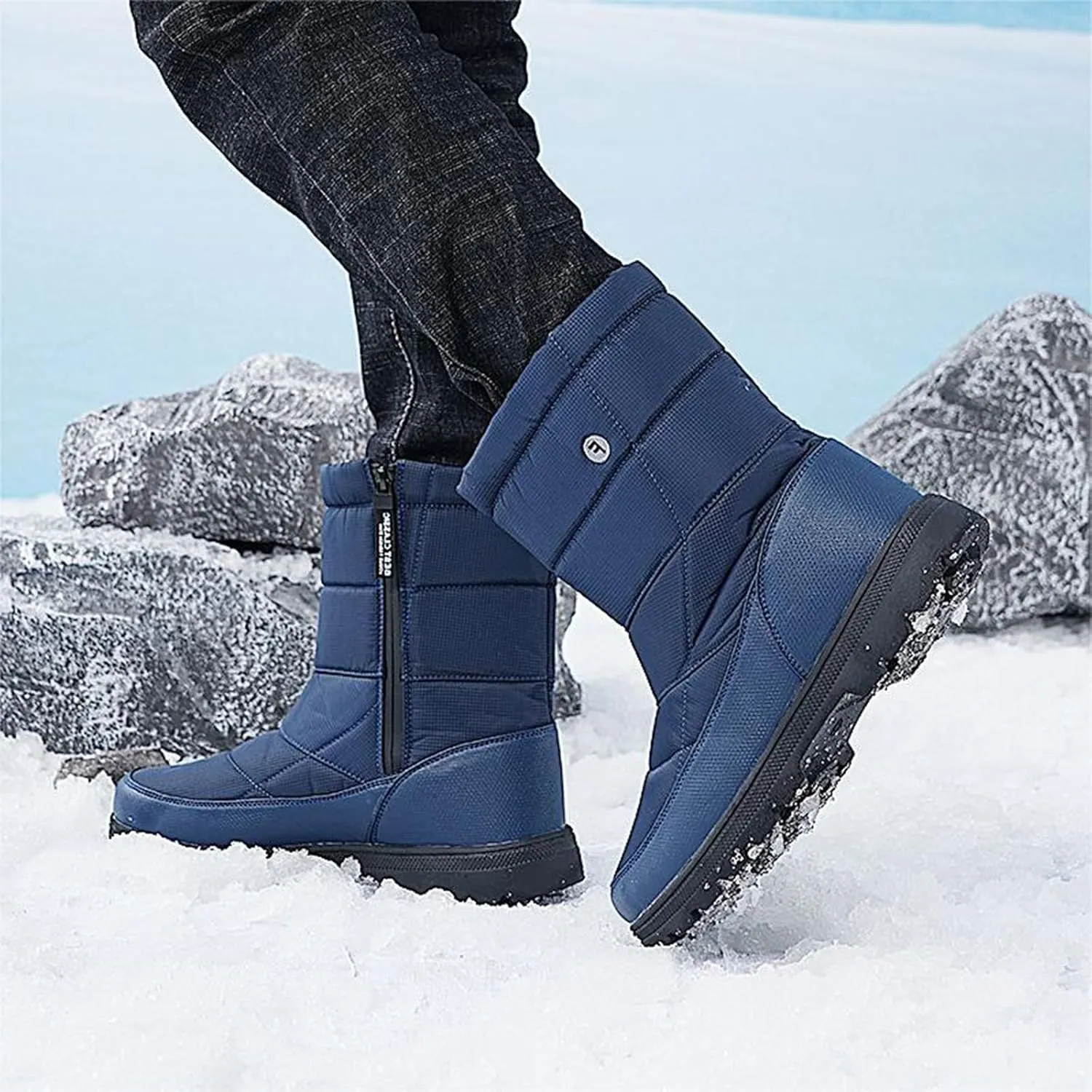 Couples Water Proof Insulated Snow Boots Casual Mid Calf Boots Fleece Lined Warm Winter Boots Fuzzy Snow Boot