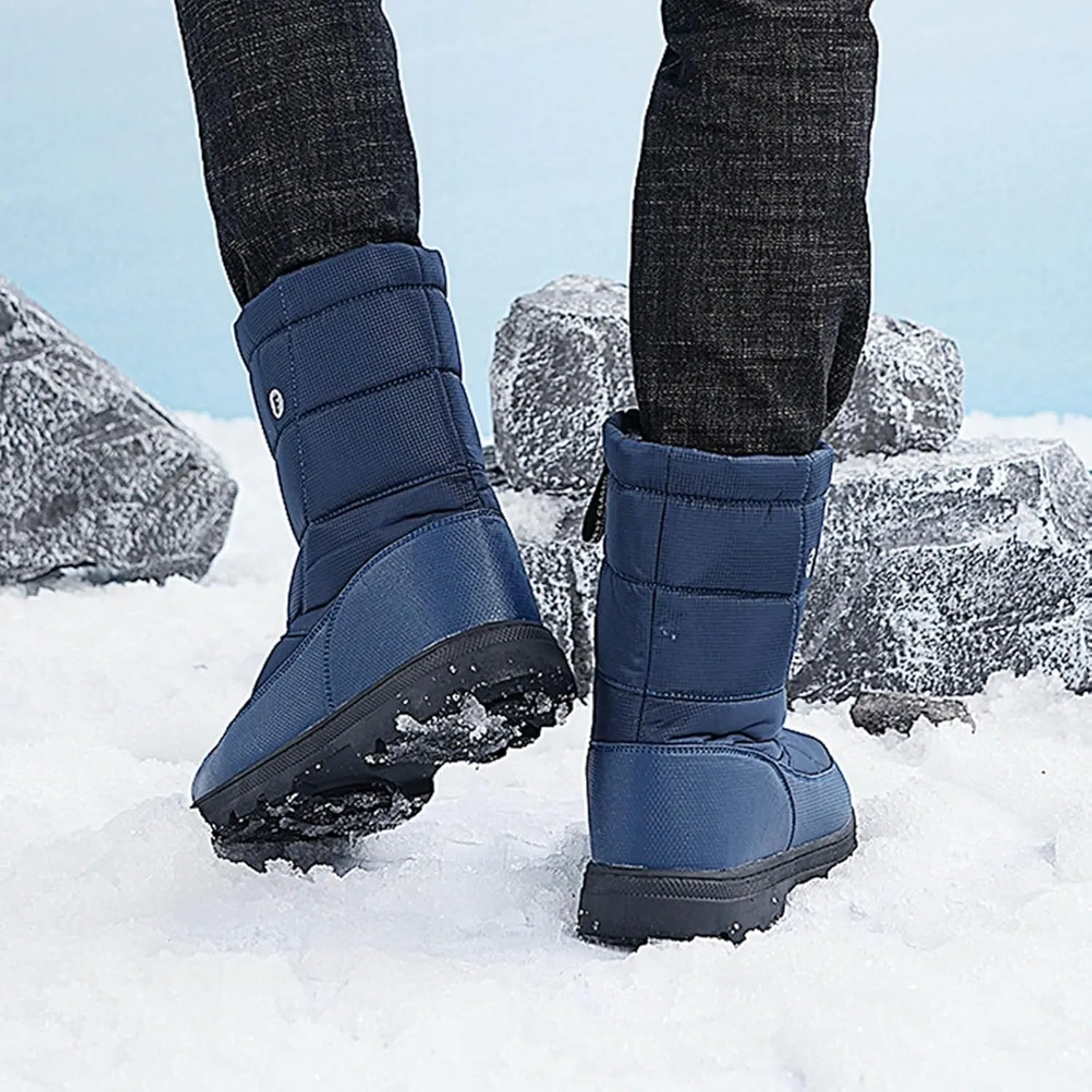 Couples Water Proof Insulated Snow Boots Casual Mid Calf Boots Fleece Lined Warm Winter Boots Fuzzy Snow Boot