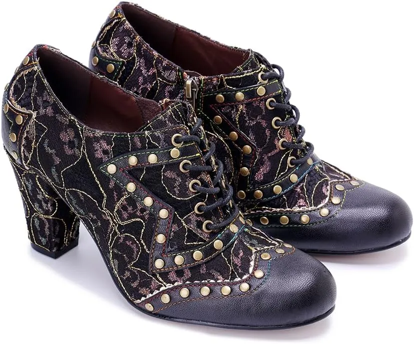 CrazycatZ Women's Leather Dressing Shoes Pumps,Colorful Block Heel Leather Dress Pumps