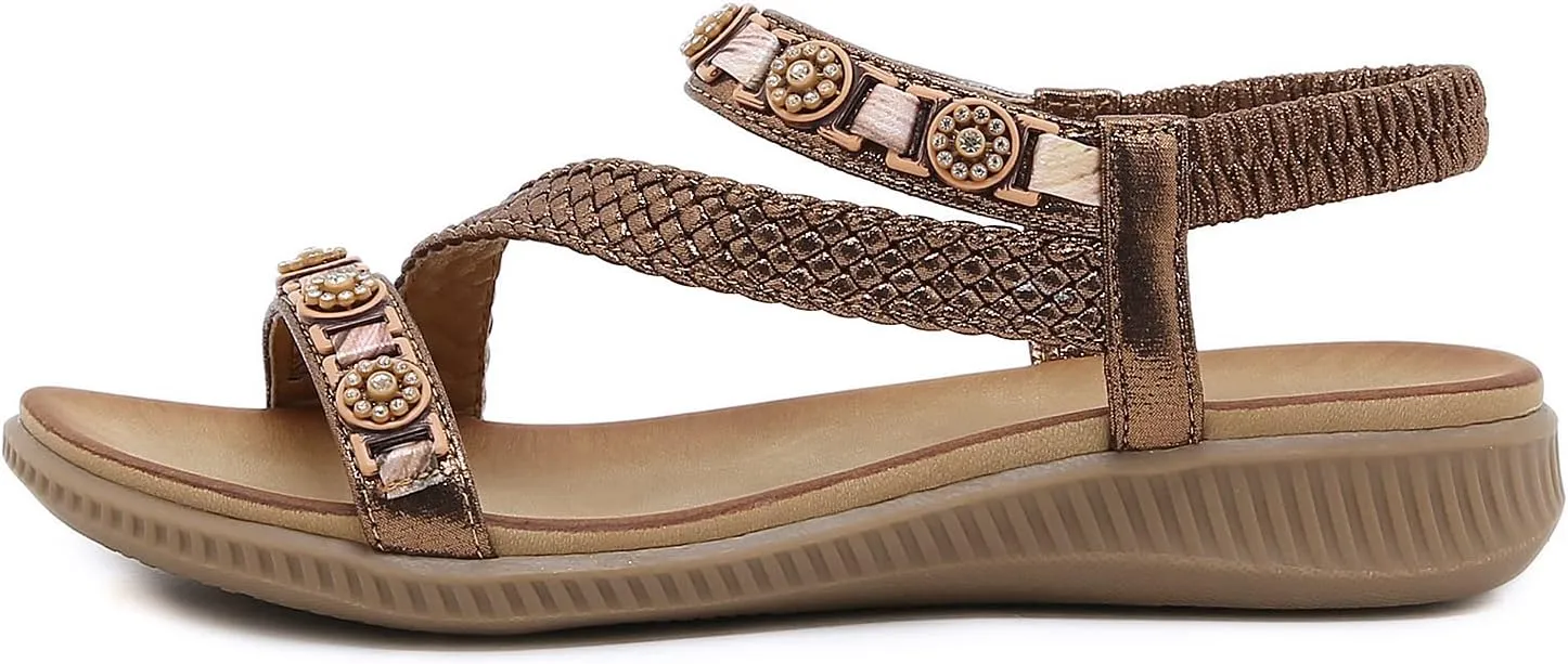 DKCHENH Women's Summer Sandals Beach Wedge Sandals Casual Comfort Flat Sandals.