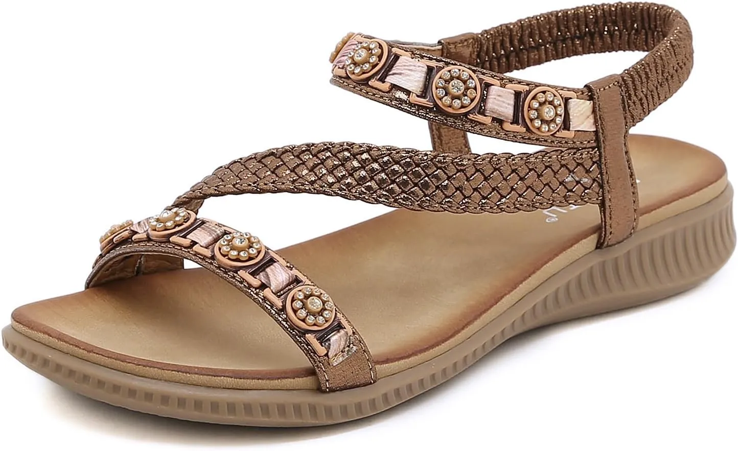 DKCHENH Women's Summer Sandals Beach Wedge Sandals Casual Comfort Flat Sandals.
