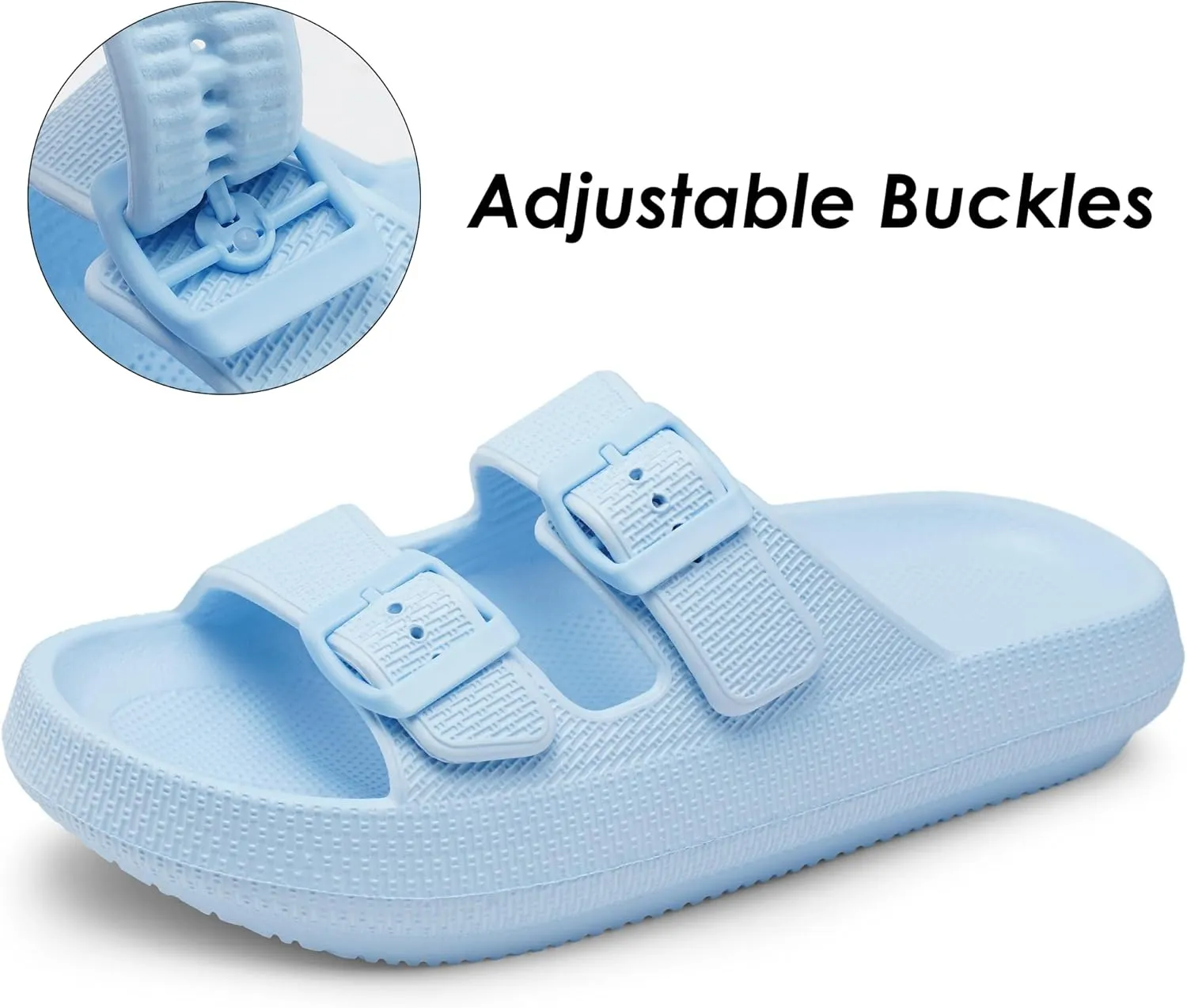 Dodow Womens Slide Sandals Adjustable Soft Cloud Comfort Slip On Flat Sandals