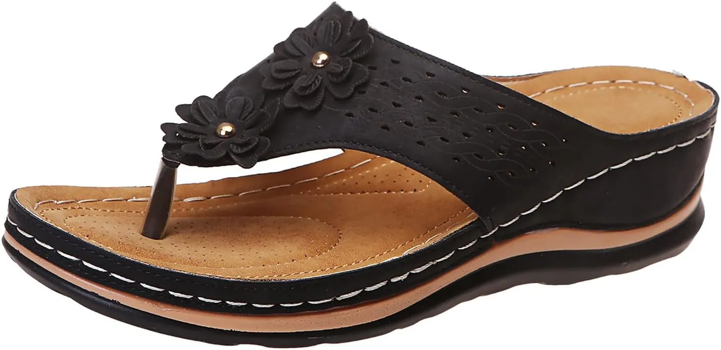 Eduavar Walking Sandals Women Comfort, Womens Sandals Comfortable Flip Flops Summer Beach Wedge Sandals with Arch Support