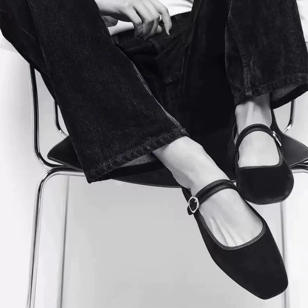 Elegant Ballet Flats for Women Buckle Strap Mary Jane Flats