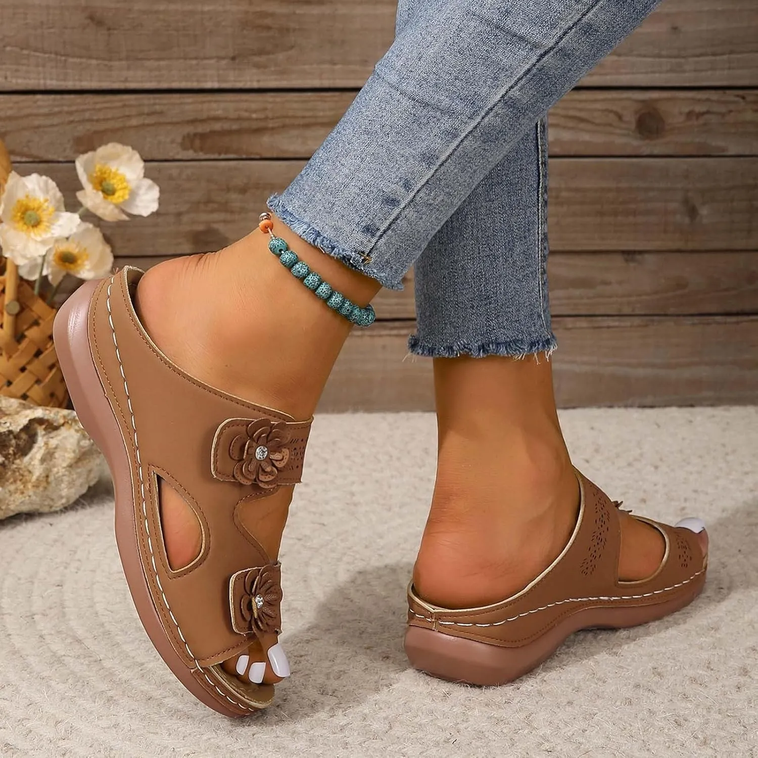 Elegant Thick Bottom Sandals for Women Womens Casual Slip on Summer Wedge Sandal Arch Support Elegant Sandals