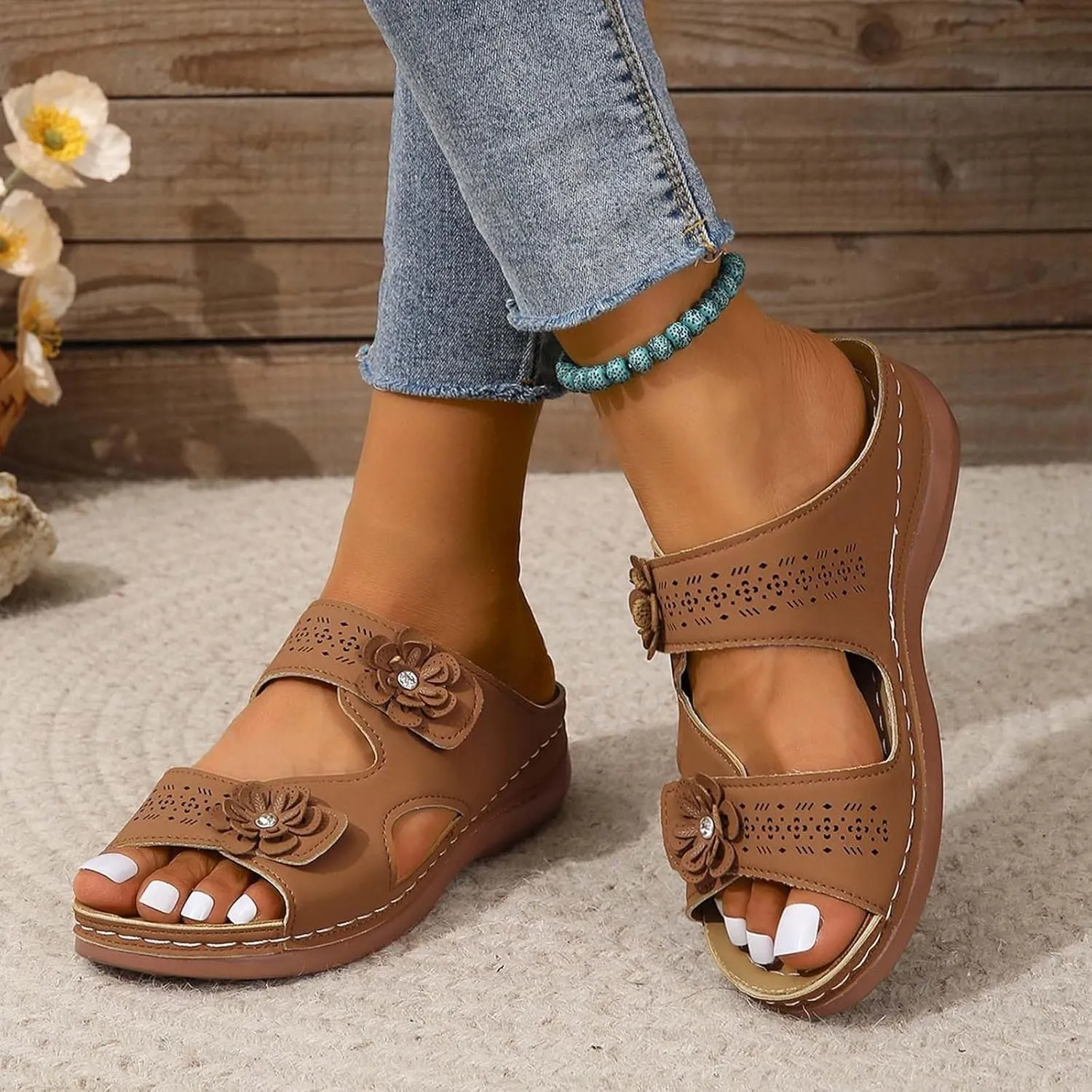 Elegant Thick Bottom Sandals for Women Womens Casual Slip on Summer Wedge Sandal Arch Support Elegant Sandals