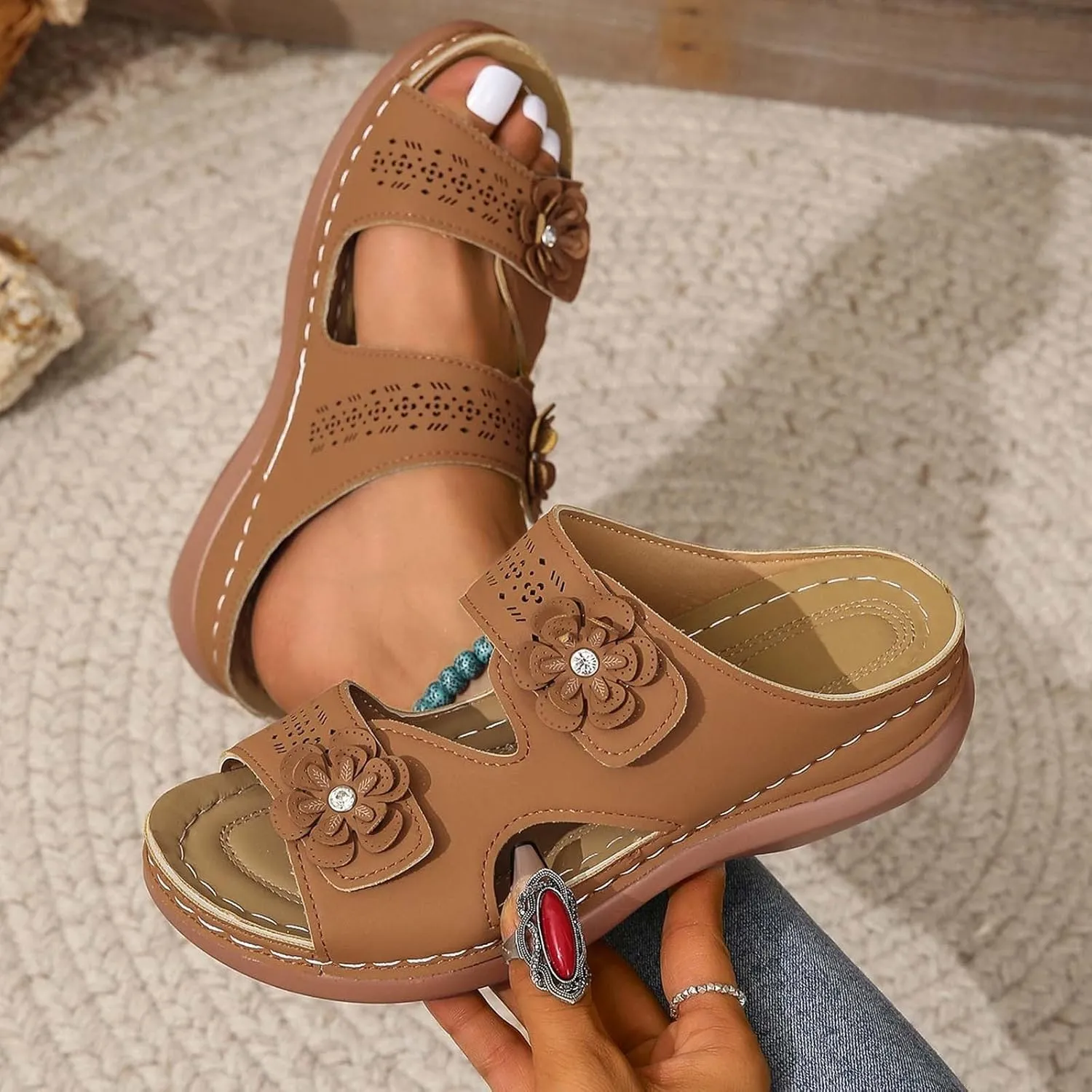 Elegant Thick Bottom Sandals for Women Womens Casual Slip on Summer Wedge Sandal Arch Support Elegant Sandals