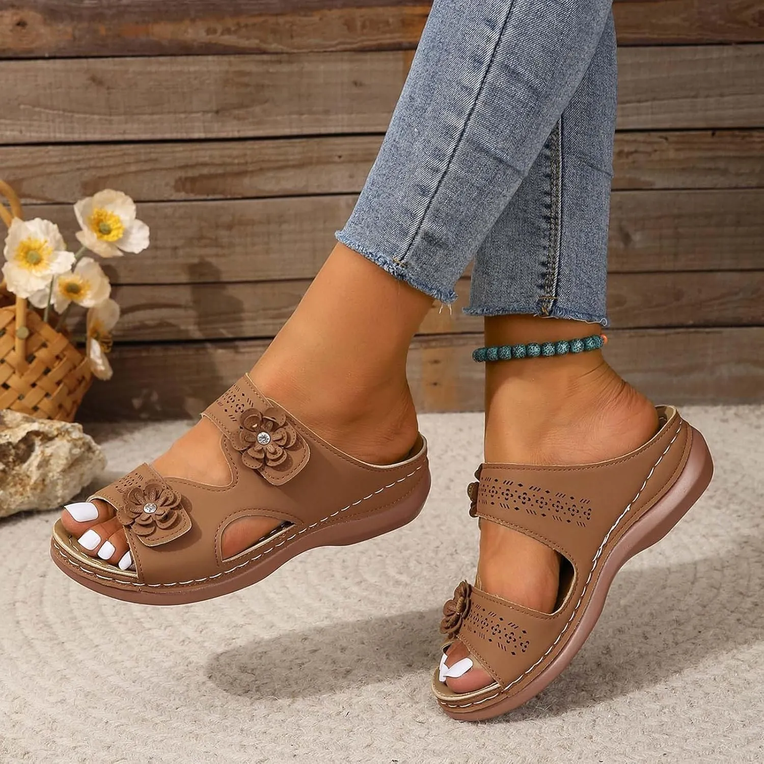 Elegant Thick Bottom Sandals for Women Womens Casual Slip on Summer Wedge Sandal Arch Support Elegant Sandals