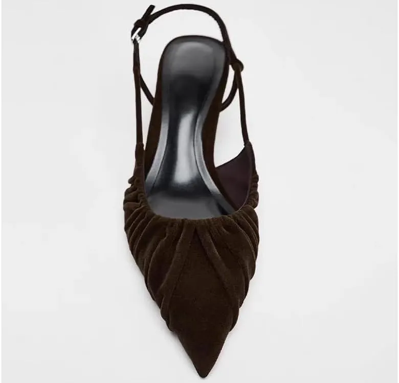 Elegant Womens Chunky Heel Slingback Mary Janes Pointed Toe Pumps