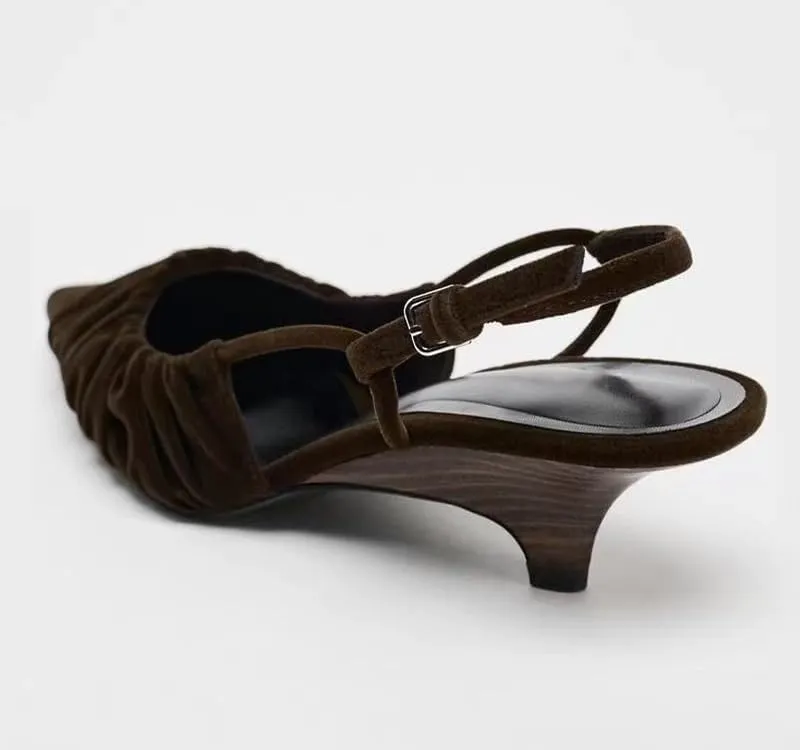 Elegant Womens Chunky Heel Slingback Mary Janes Pointed Toe Pumps