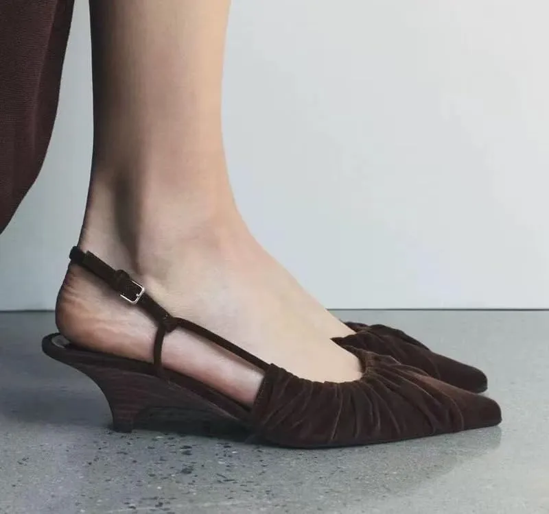Elegant Womens Chunky Heel Slingback Mary Janes Pointed Toe Pumps