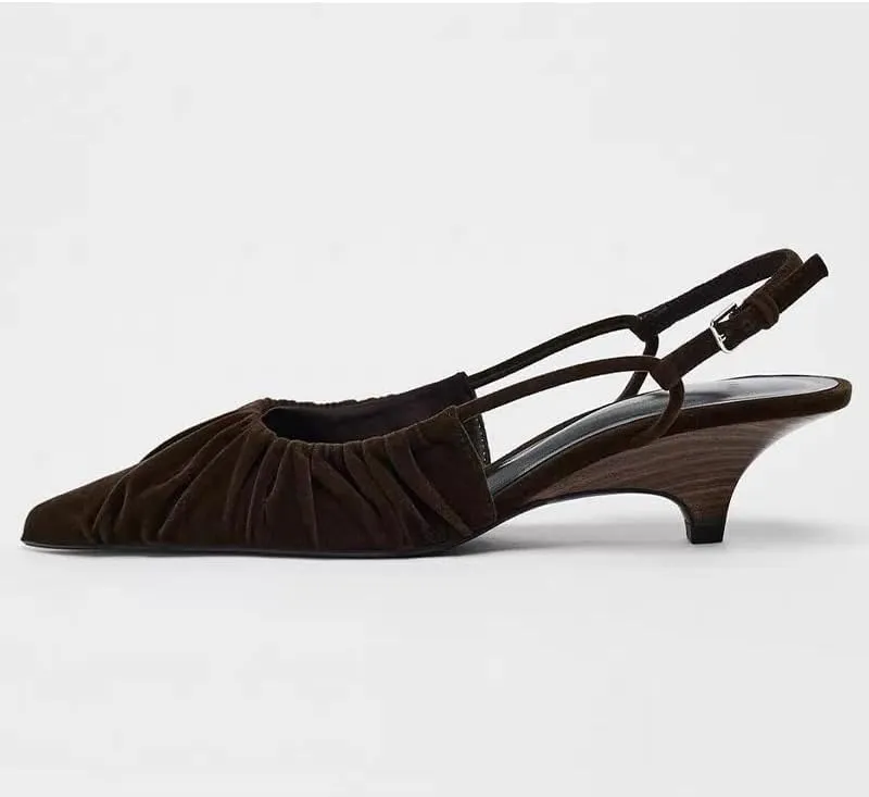 Elegant Womens Chunky Heel Slingback Mary Janes Pointed Toe Pumps