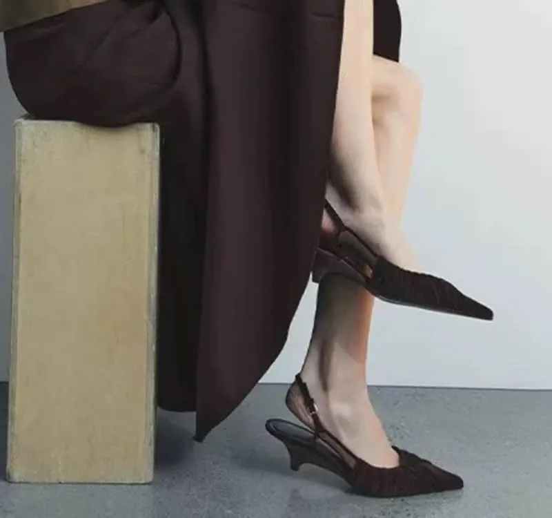 Elegant Womens Chunky Heel Slingback Mary Janes Pointed Toe Pumps