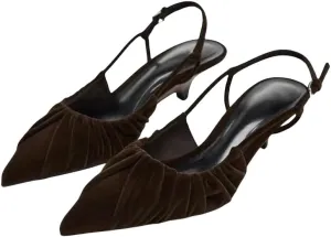 Elegant Womens Chunky Heel Slingback Mary Janes Pointed Toe Pumps