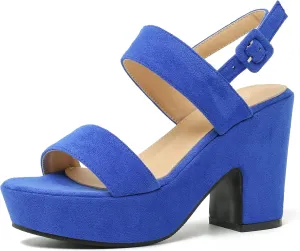 Enelauge Women's Platform Heels Sandals Block Chunky High Heeled Suede Wedges Sandal Open toe Ankle Strap Wedding Party Dress Pumps