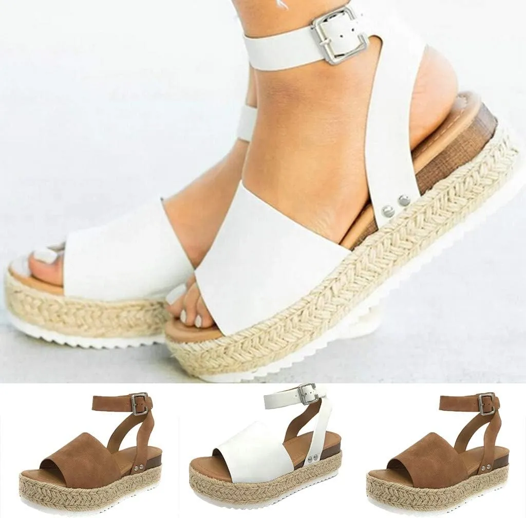 Espadrilles Wedges for Women,Casual Espadrille Platform Sandals Comfort Open Toe Ankle Strappy Studded Flatform Sandal Shoes