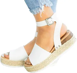 Espadrilles Wedges for Women,Casual Espadrille Platform Sandals Comfort Open Toe Ankle Strappy Studded Flatform Sandal Shoes