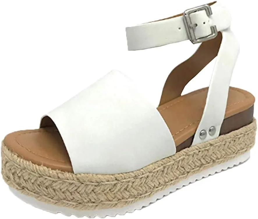 Espadrilles Wedges for Women,Casual Espadrille Platform Sandals Comfort Open Toe Ankle Strappy Studded Flatform Sandal Shoes