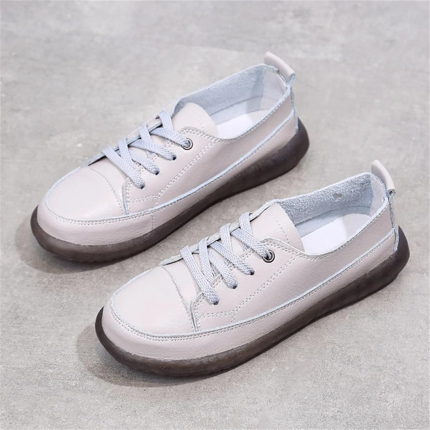 Fashion Sneakers for Women Lace-up PU Flat Bottom Soft Walking Running Shoes Comfortable Tennis Shoes Non Slip Casual Cute Womens Sneakers