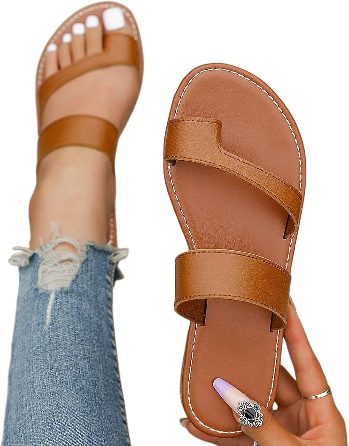 Flat Sandals Women Dressy Comfortable Lightweight Wide Width Slippers Summer Beach Walking Wedding Flat Shoes Casual Vintage Outdoor Non Slip Shoes