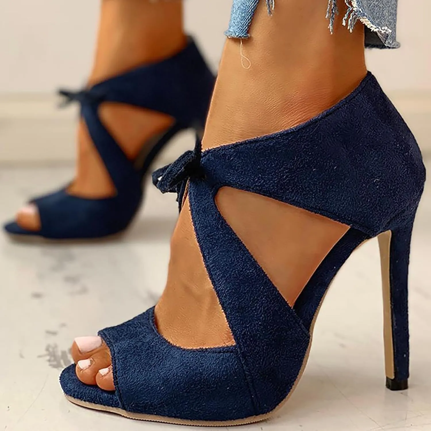 for Women Crystal Stilettos Heeled Sandals Open Toe Strappy High Ankle Strap Buckle Heels