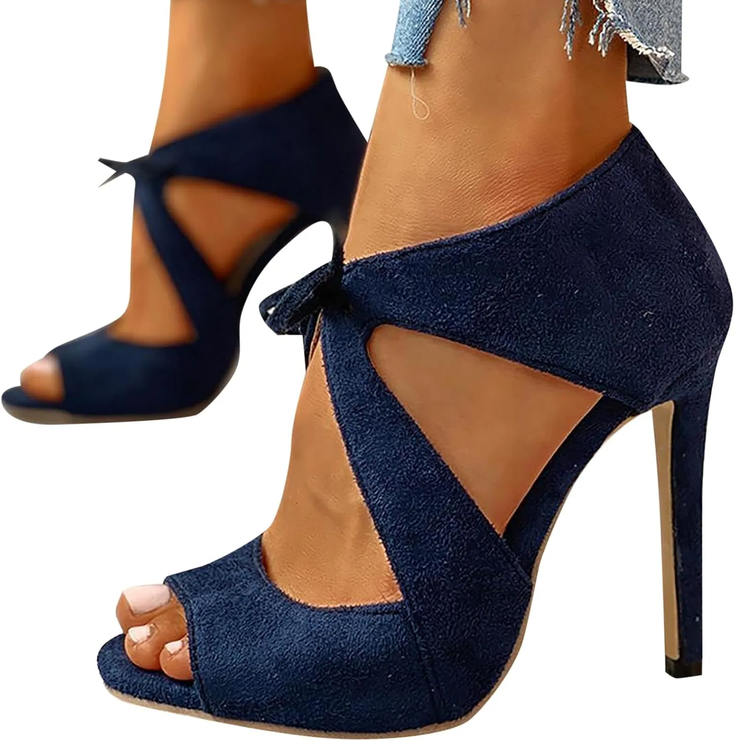 for Women Crystal Stilettos Heeled Sandals Open Toe Strappy High Ankle Strap Buckle Heels