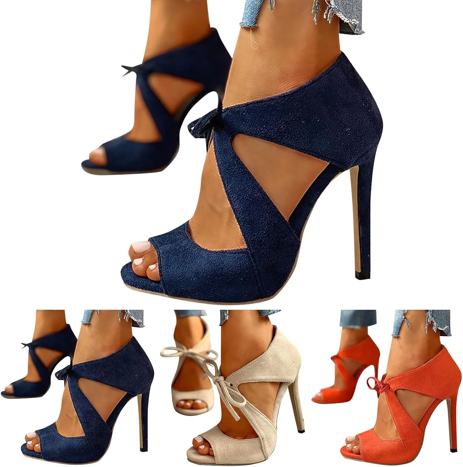 for Women Crystal Stilettos Heeled Sandals Open Toe Strappy High Ankle Strap Buckle Heels