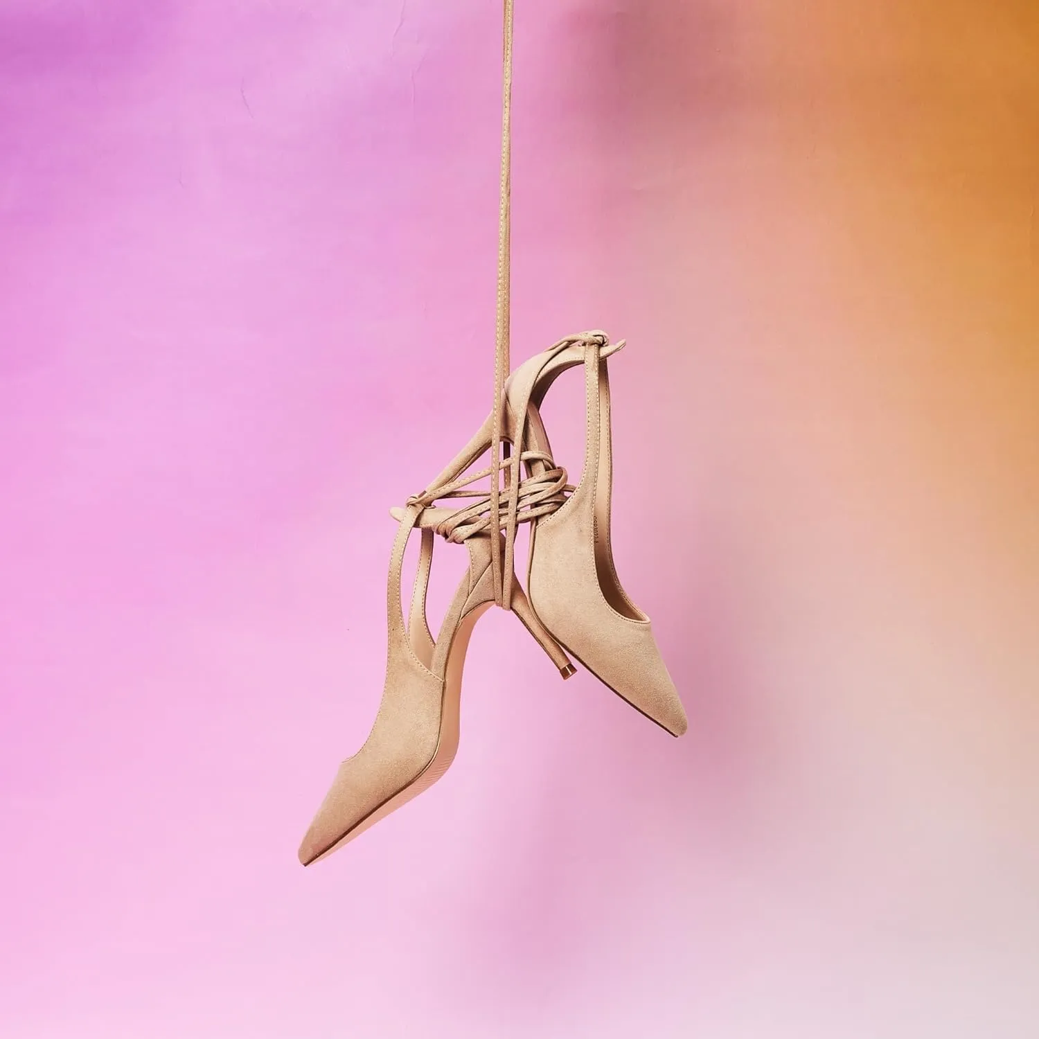GENSHUO Lace Up Pumps for Women Strappy High Heels Sexy Pointed Closed Toe Shoes 3 Inch Stiletto Heels Suede Dress Party Wedding Shoes