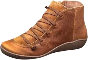 Gibobby Ankle Booties for Women No Heel,Casual Shoes Ankle Boots Round Toe Flat Retro Boots Side Zipper Booties