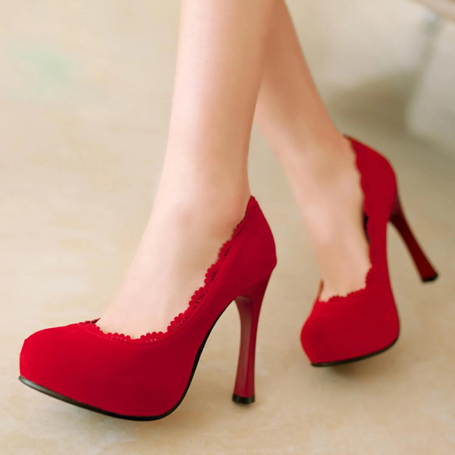 Gicoiz Platform Stiletto Heels Women Round Toe Suede Pumps