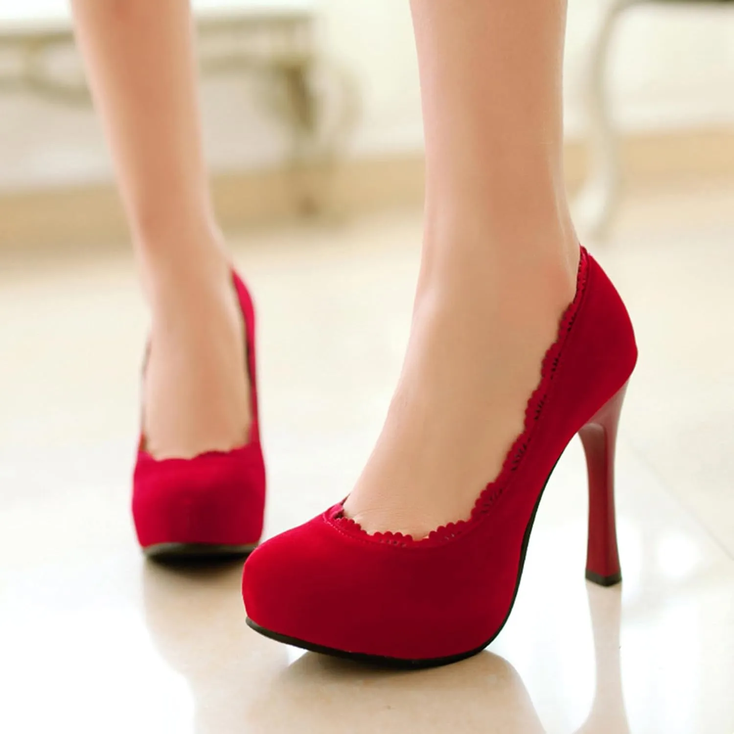 Gicoiz Platform Stiletto Heels Women Round Toe Suede Pumps