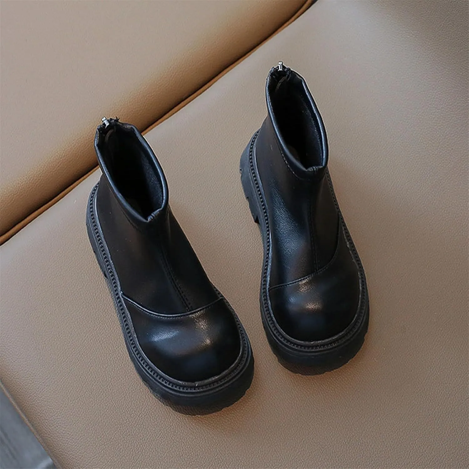 Girls Ankle Boots Black Platform Booties for Toddler Girls Front Zipper Cheer Shoes Outdoor Warm Outdoor Hiking Shoes