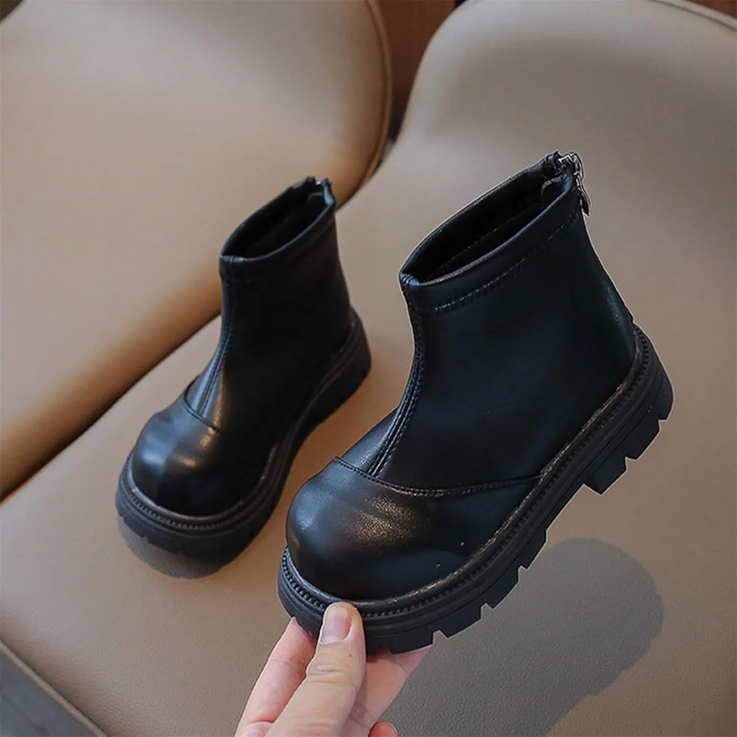 Girls Ankle Boots Black Platform Booties for Toddler Girls Front Zipper Cheer Shoes Outdoor Warm Outdoor Hiking Shoes