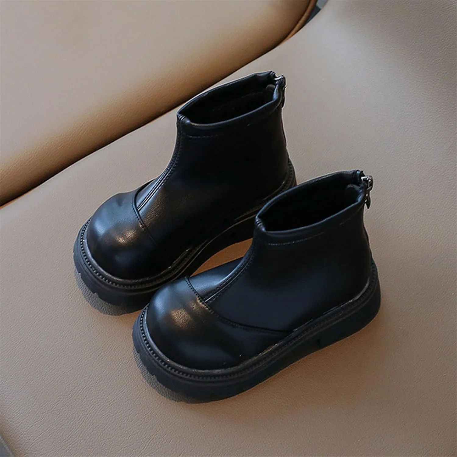 Girls Ankle Boots Black Platform Booties for Toddler Girls Front Zipper Cheer Shoes Outdoor Warm Outdoor Hiking Shoes