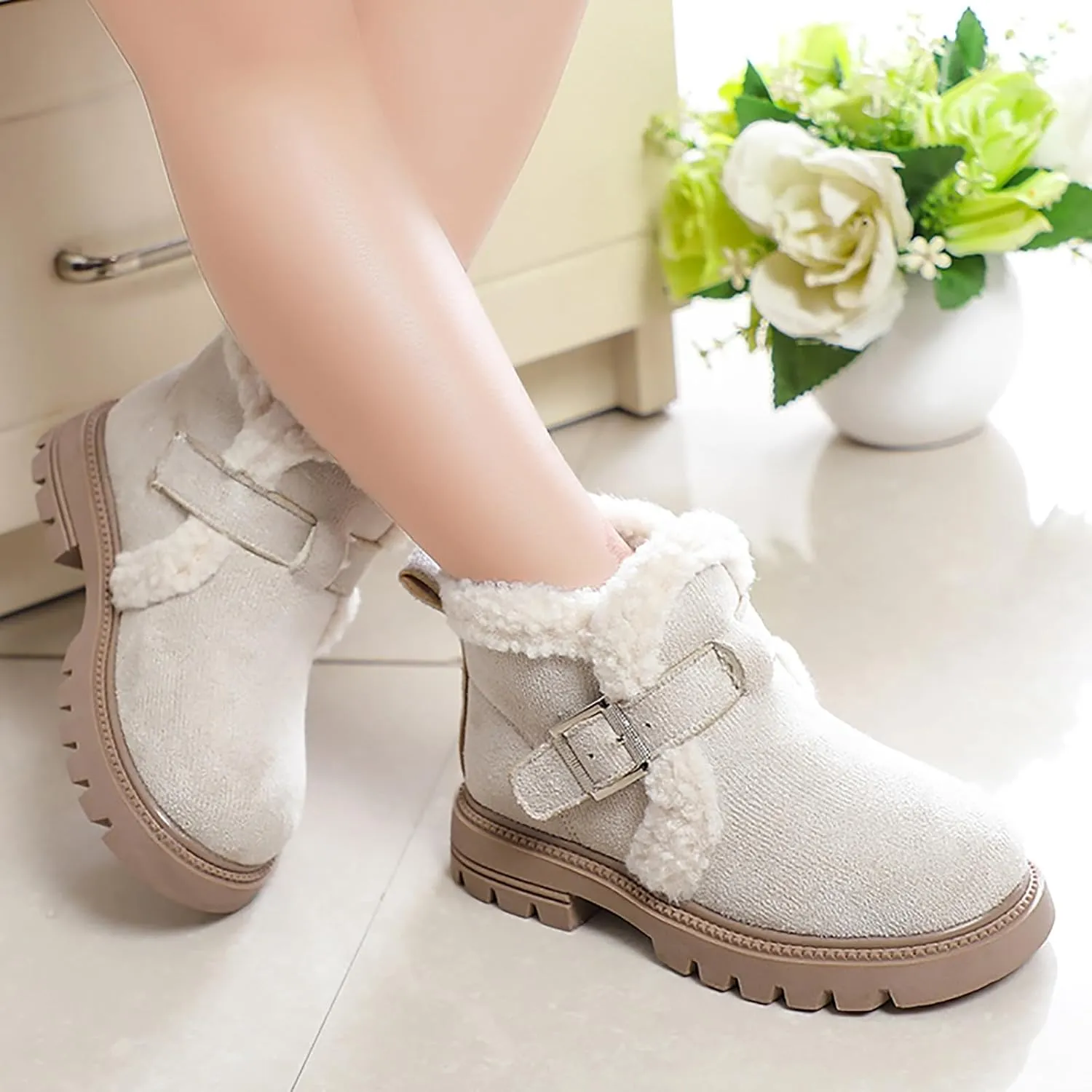 Girls Boots Kids Ankle Boots for Toddler Little Kid Big Kid Fleece Lined Short Booties Non Slip Warm Winter Boot