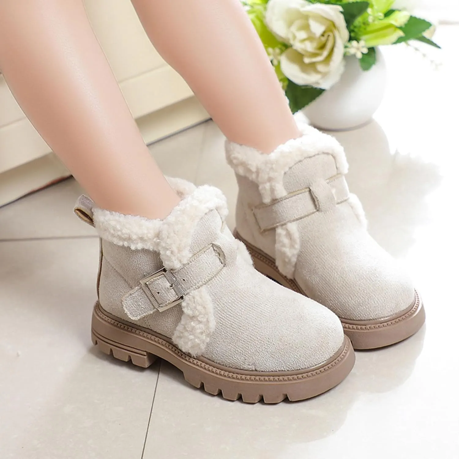 Girls Boots Kids Ankle Boots for Toddler Little Kid Big Kid Fleece Lined Short Booties Non Slip Warm Winter Boot
