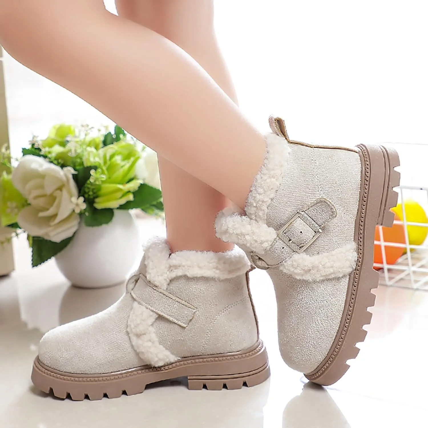 Girls Boots Kids Ankle Boots for Toddler Little Kid Big Kid Fleece Lined Short Booties Non Slip Warm Winter Boot
