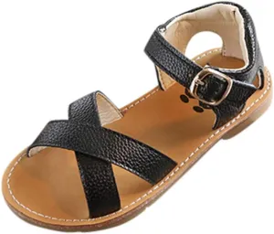 Girls Kids Rubber Sole Open Toe Leather Sandals 𝗟ow Heels Summer Ankle Outdoor Dress Shoes Toddler Dance Casual Loafers
