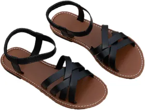 Gladiator Sandals for Women Summer Comfortable Non-Slip Slides Sandals with Adjustable Back Ankle Strap Casual Walking Shoes for Summer Beach Oceanside Holiday Outdoor