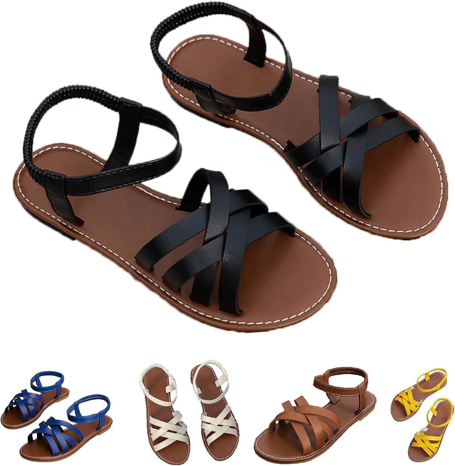 Gladiator Sandals for Women Summer Comfortable Non-Slip Slides Sandals with Adjustable Back Ankle Strap Casual Walking Shoes for Summer Beach Oceanside Holiday Outdoor