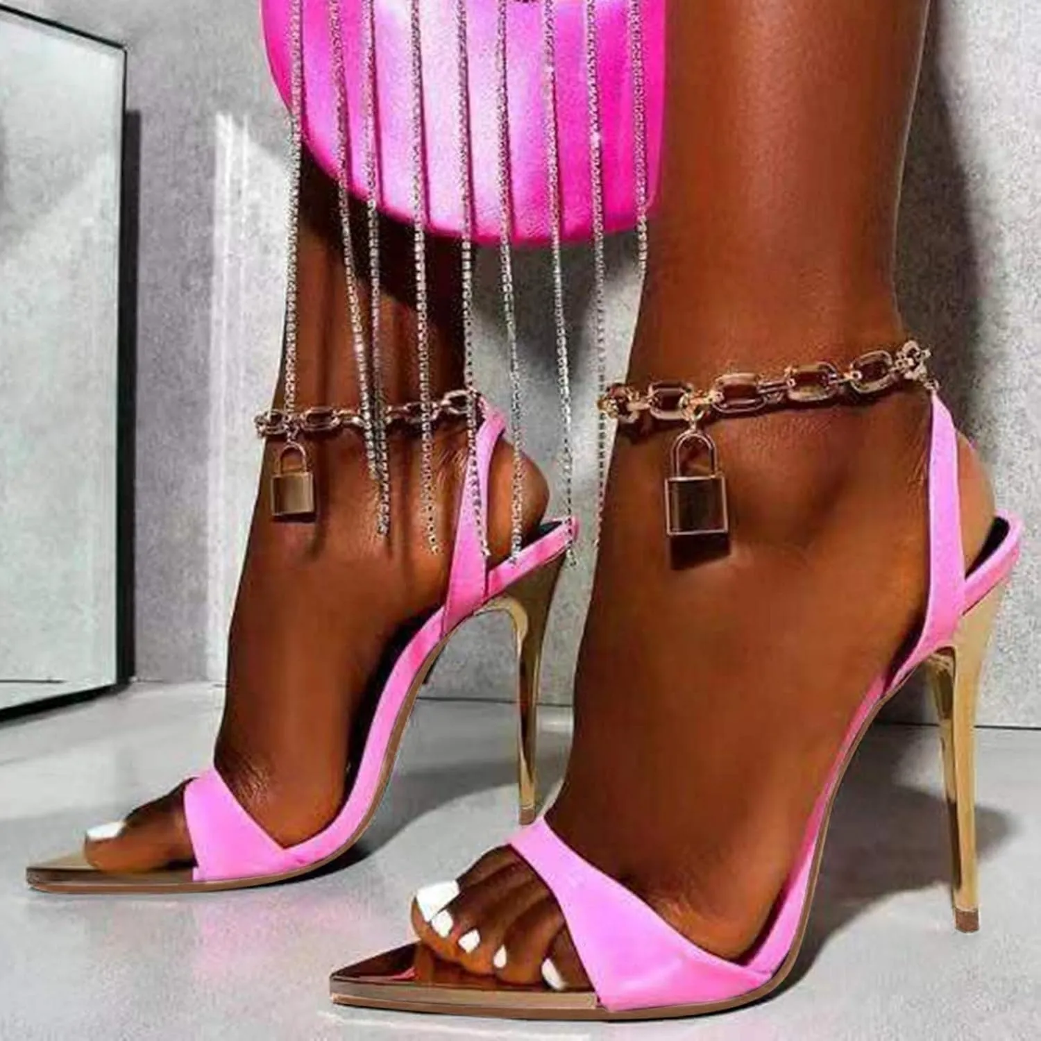 Hbeylia Stiletto High Heels Shoes for Women Sexy Open Pointed Toe Keychain Strap Soft Party Elegant Dressy Pump Shoes for Women Ladies
