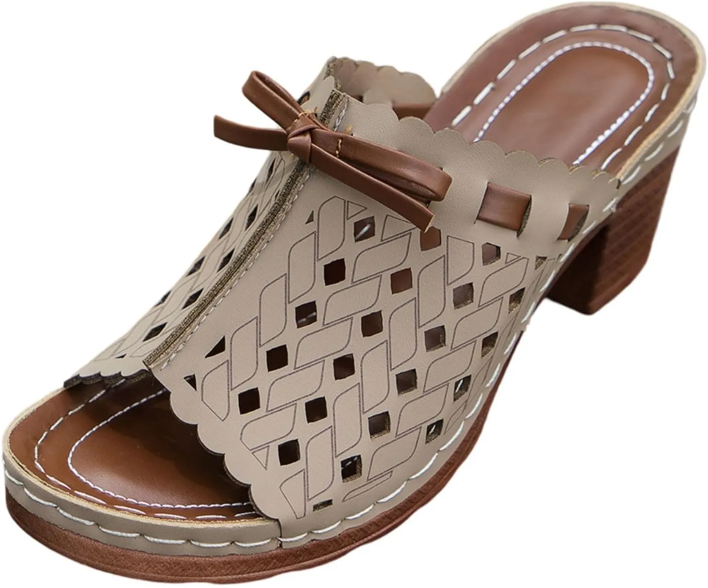 Heeled Sandals for Women Summer Orthopedic Clogs Wide Width Wedge Non Slip Sandals Leather Open Toe Outdoor Beach Slip On Slippers